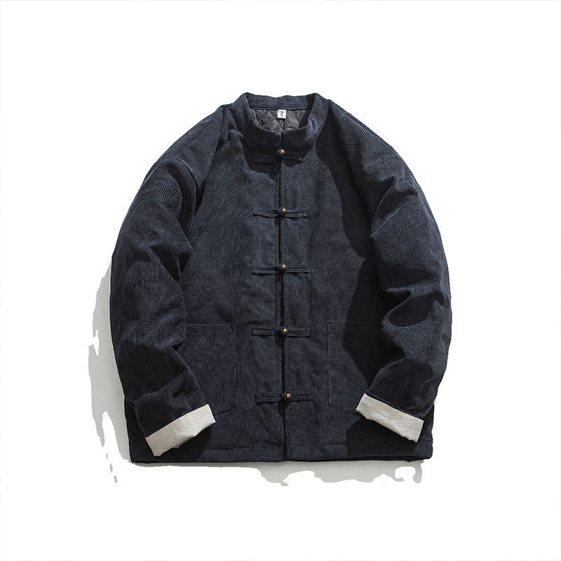 Buddha Stones Solid Color Frog-button Cotton Men's Jacket Shirt Clothing - image 9
