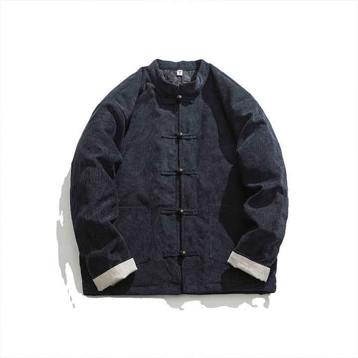 Buddha Stones Solid Color Frog-button Cotton Men's Jacket Shirt Clothing - image 9