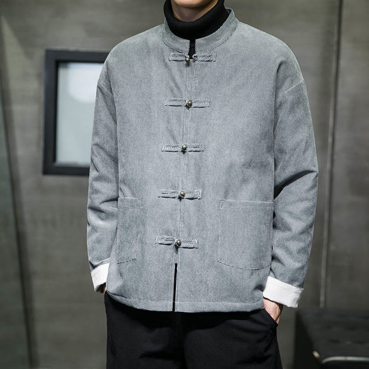 Buddha Stones Solid Color Frog-button Men's Jacket Shirt Clothing - image 18