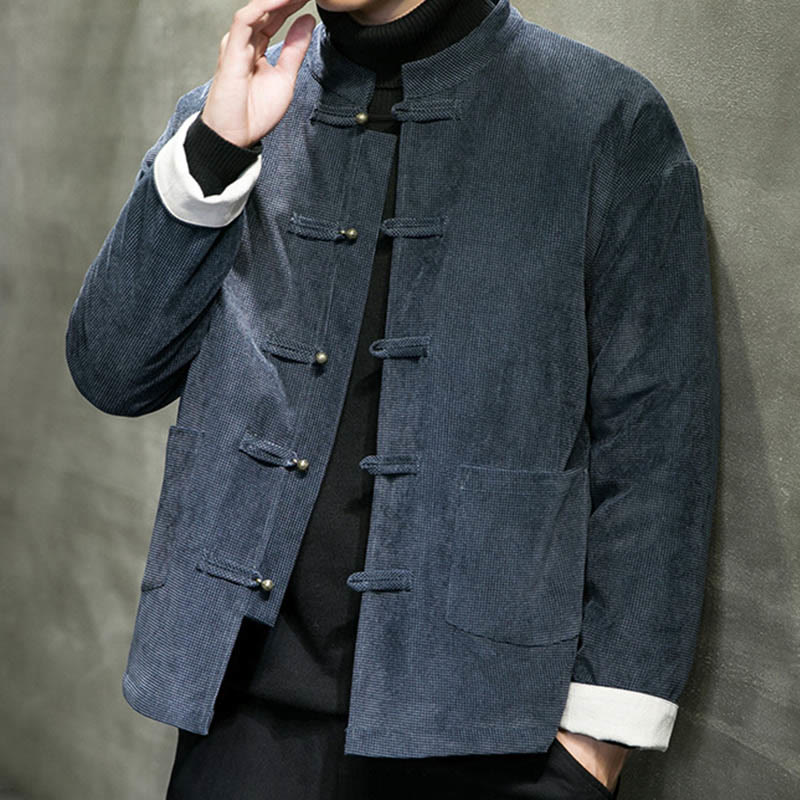 Buddha Stones Solid Color Frog-button Men's Jacket Shirt Clothing - image 10