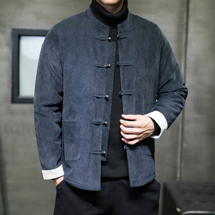 Buddha Stones Solid Color Frog-button Cotton Men's Jacket Shirt Clothing - image 10