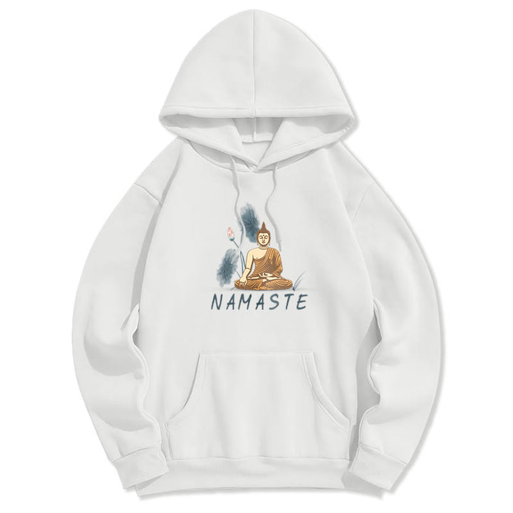 Buddha Stones NAMASTE Meditation Buddha Polyester Fleece Lined Hoodie