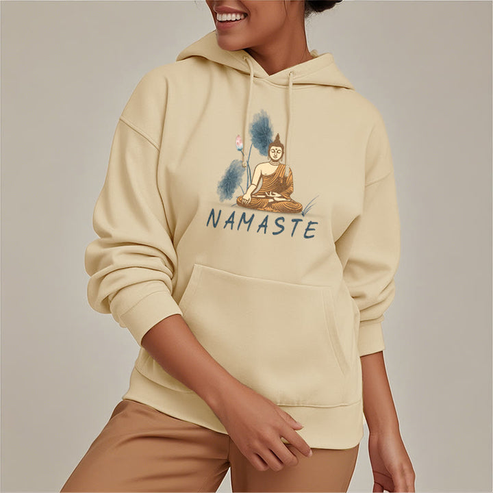 Buddha Stones NAMASTE Meditation Buddha Polyester Fleece Lined Hoodie