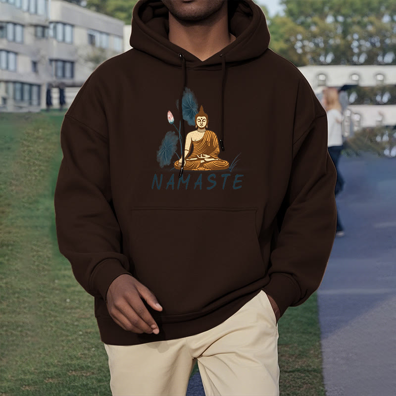 Buddha Stones NAMASTE Meditation Buddha Polyester Fleece Lined Hoodie