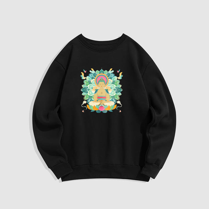 Buddha Stones Butterfly Lotus Buddha-Inspired Fleece Lined Sweatshirt