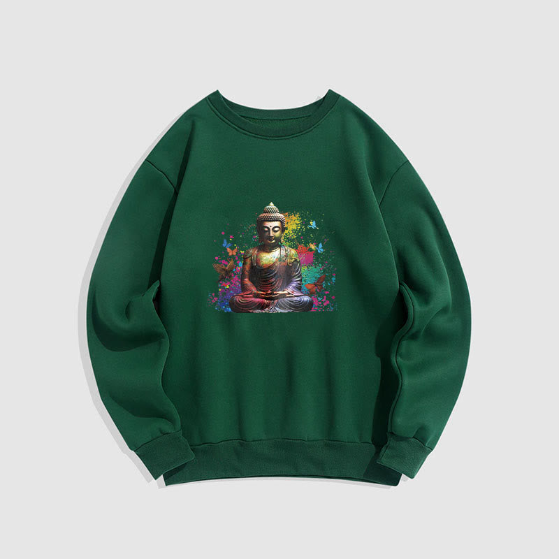 Buddha Stones Colorful Butterfly Flying Meditation Buddha Fleece Lined Polyester Sweatshirt