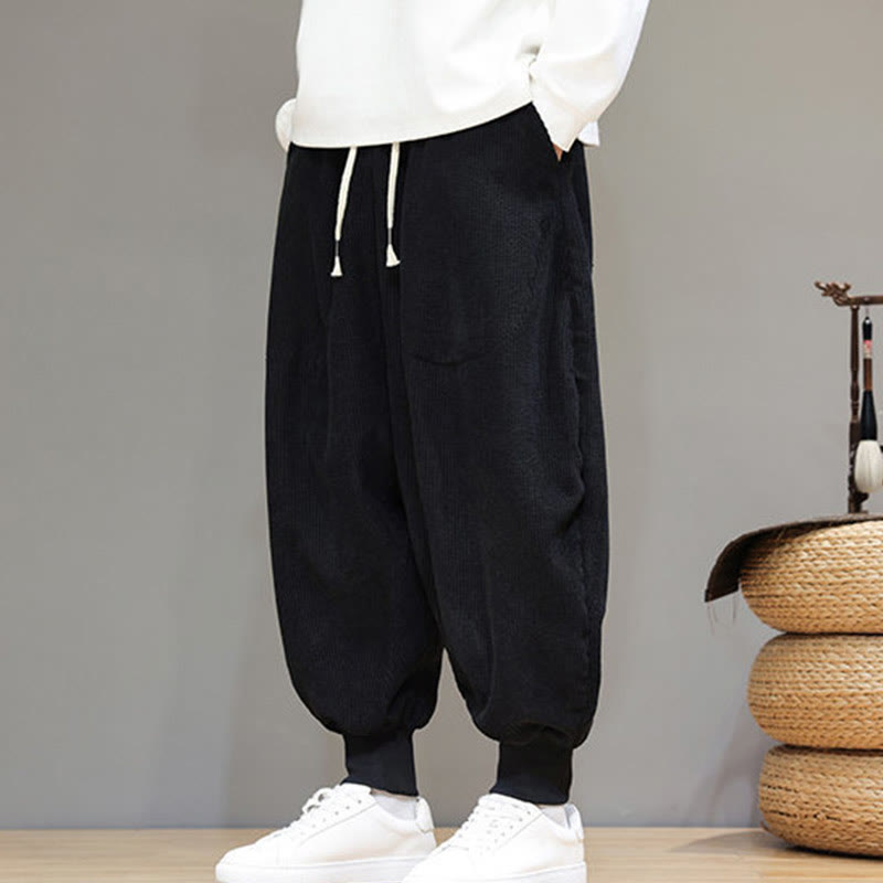 Buddha Stones Casual Plain Cotton Men's Harem Pants With Pockets