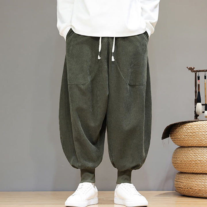 Buddha Stones Casual Plain Cotton Men's Harem Pants With Pockets