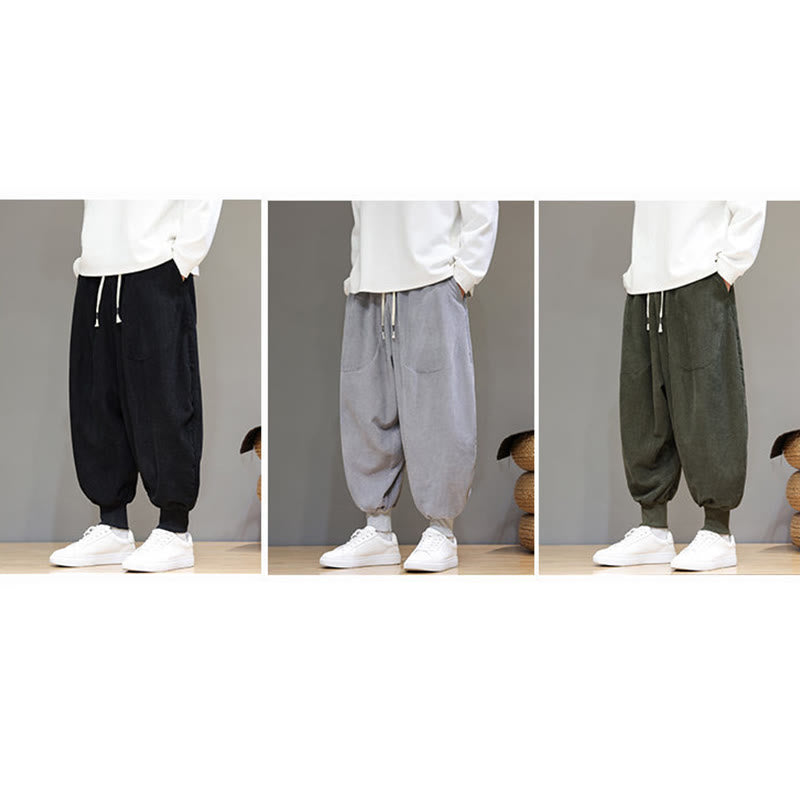 Buddha Stones Casual Plain Cotton Men's Harem Pants With Pockets - image 27