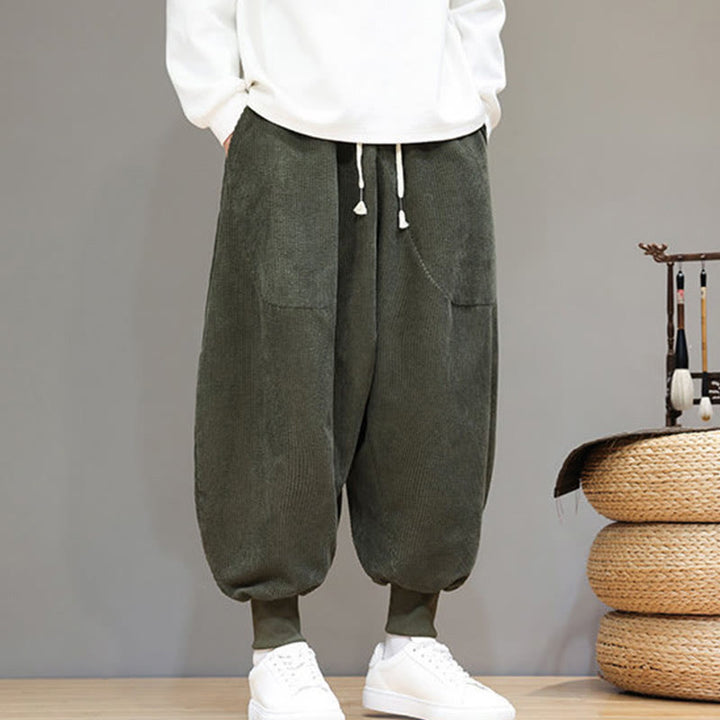 Buddha Stones Casual Plain Cotton Men's Harem Pants With Pockets