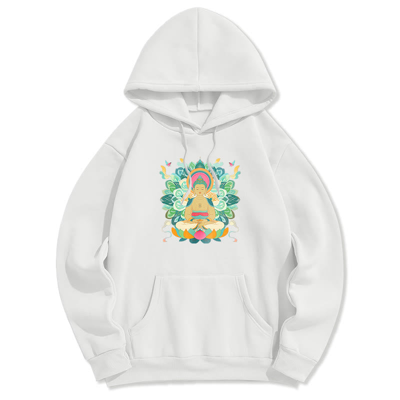 Buddha Stones Butterfly Lotus Buddha-Inspired Fleece Lined Polyester Hoodie