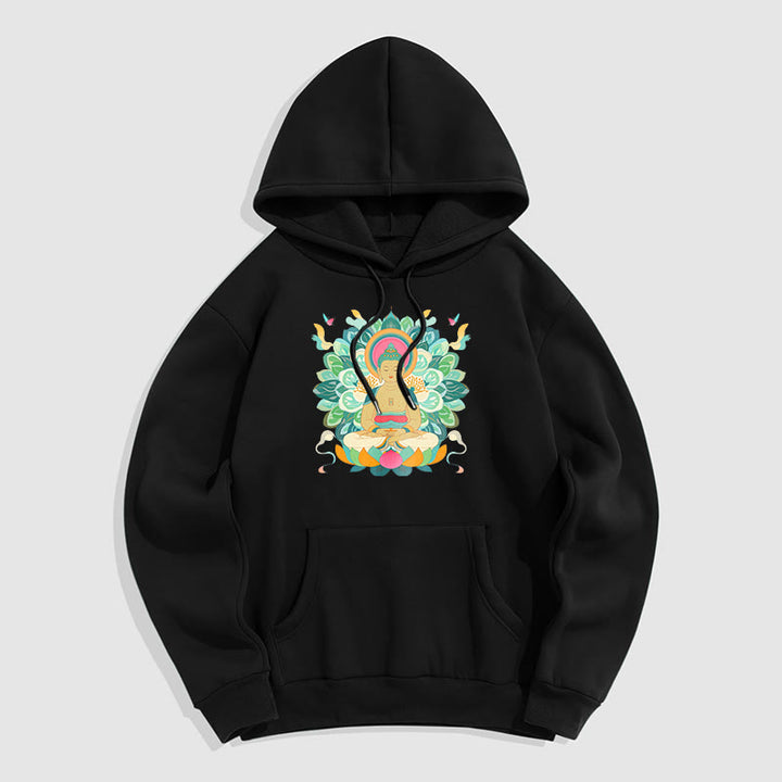 Buddha Stones Butterfly Lotus Buddha-Inspired Fleece Lined Polyester Hoodie