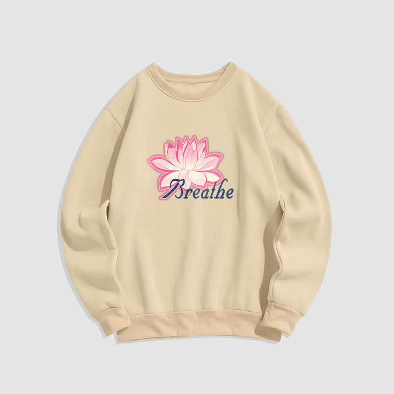 Buddha Stones BREATHE Lotus Round Neck Fleece Lined Sweatshirt