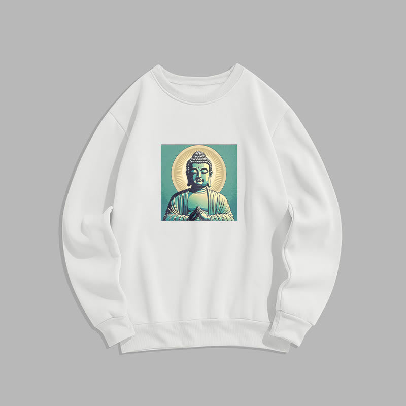 Buddha Stones Aura Green Buddha Round Neck Fleece Lined Sweatshirt