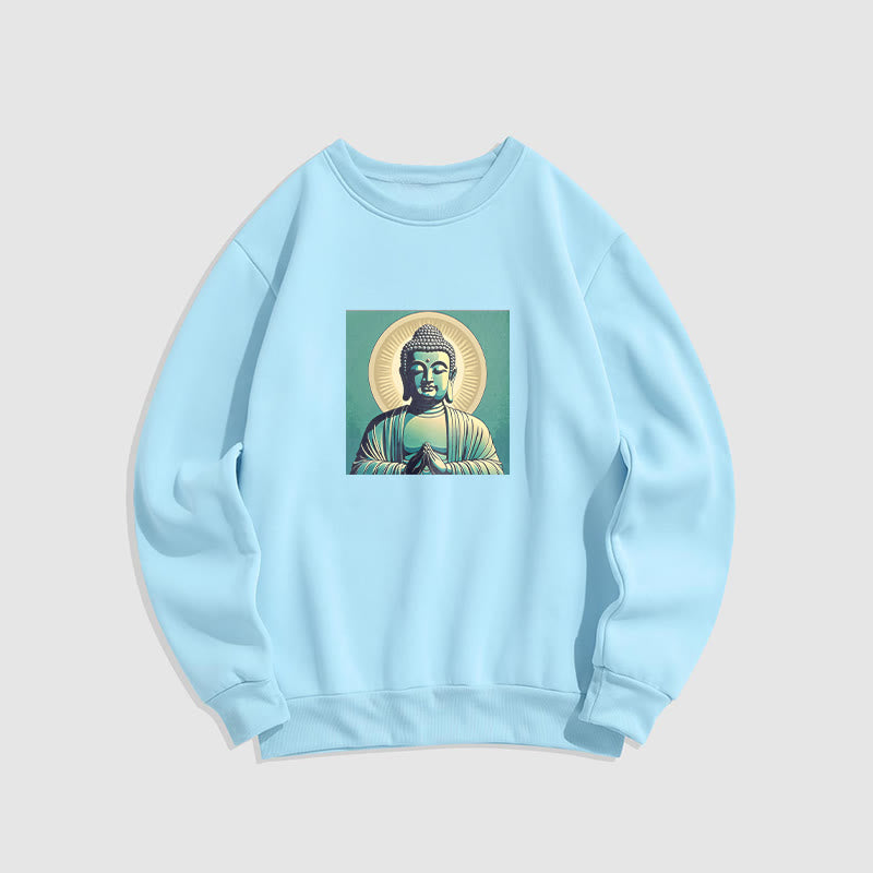 Buddha Stones Aura Green Buddha Round Neck Fleece Lined Sweatshirt