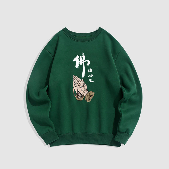 Buddha Stones Praying Fleece Lined Polyester Sweatshirt