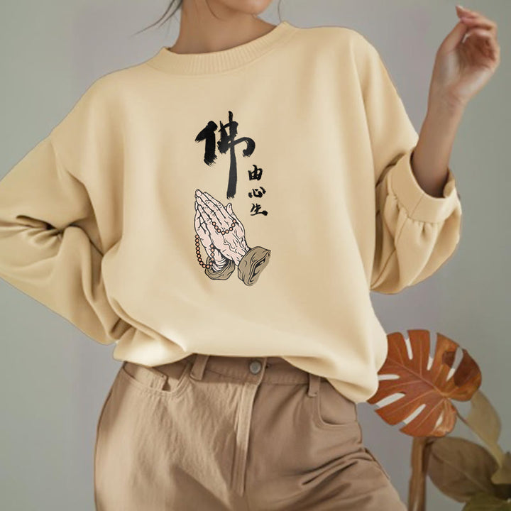 Buddha Stones Praying Fleece Lined Polyester Sweatshirt