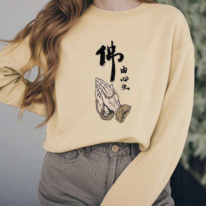 Buddha Stones Praying Fleece Lined Polyester Sweatshirt