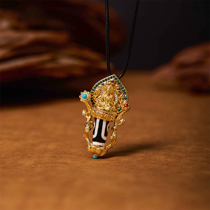 Buddha Stones Tibetan Dzi Bead Manjusri Bodhisattva Pattern Compassion String Necklace Pendant - image 5