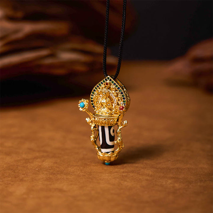 Buddha Stones Tibetan Dzi Bead Manjusri Bodhisattva Pattern Compassion String Necklace Pendant - image 4
