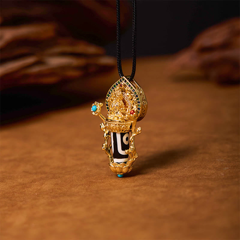 Buddha Stones Tibetan Dzi Bead Manjusri Bodhisattva Pattern Compassion String Necklace Pendant - Manjusri Bodhisattva - image 1