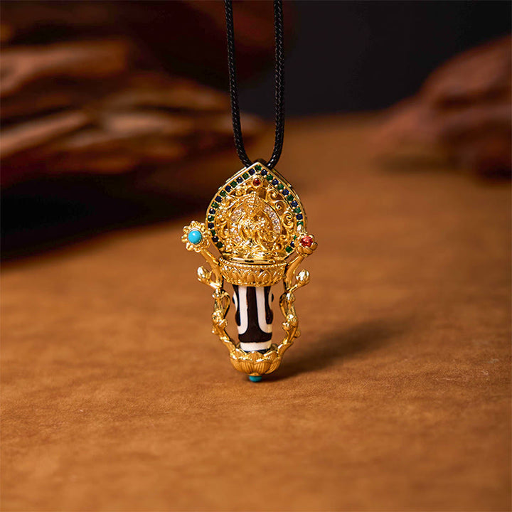 Buddha Stones Tibetan Dzi Bead Manjusri Bodhisattva Pattern Compassion String Necklace Pendant - image 3