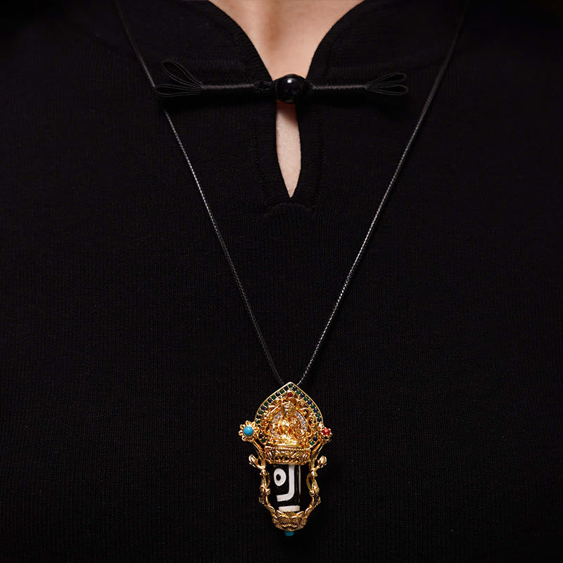 Buddha Stones Tibetan Dzi Bead Manjusri Bodhisattva Pattern Compassion String Necklace Pendant - image 6