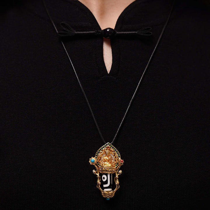 Buddha Stones Tibetan Dzi Bead Manjusri Bodhisattva Pattern Compassion String Necklace Pendant