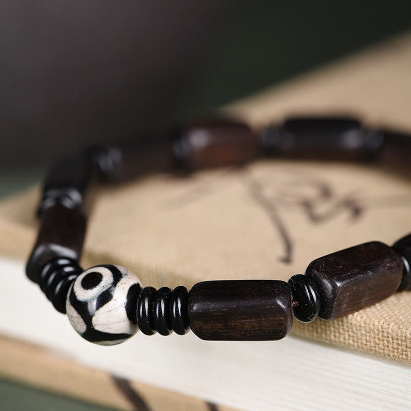 Buddha Stones Ebony Wood Rectangular Beads Dzi Bead Balance Bracelet