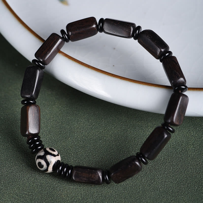 Buddha Stones Ebony Wood Rectangular Beads Dzi Bead Balance Bracelet