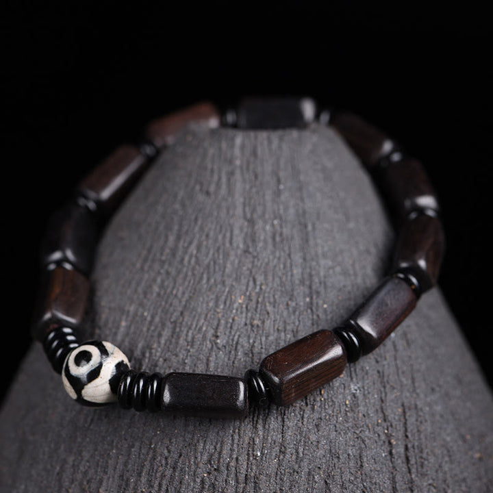 Buddha Stones Ebony Wood Rectangular Beads Dzi Bead Balance Bracelet