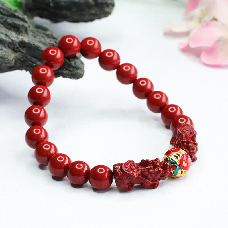 Buddha Stones Cinnabar Double PIXIU Keep Away Evil Spirits Bracelet