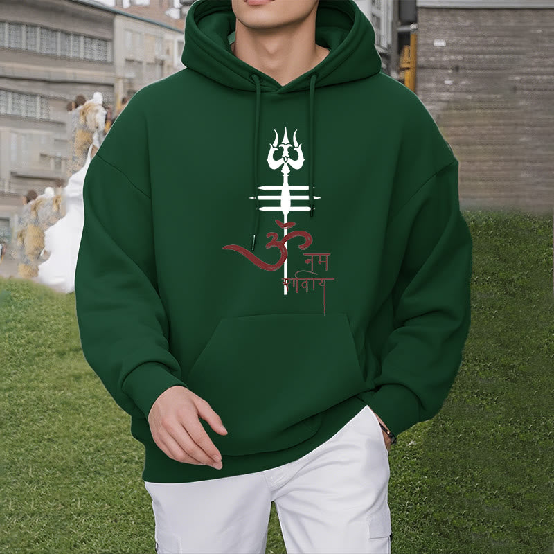 Buddha Stones OM NAMAH SHIVAYA Trident Fleece Lined Polyester Hoodie