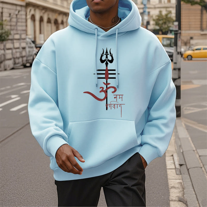 Buddha Stones OM NAMAH SHIVAYA Trident Fleece Lined Polyester Hoodie