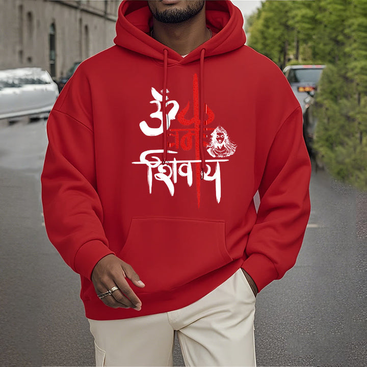 Buddha Stones OM NAMAH SHIVAYA Red Trident Fleece Lined Polyester Hoodie