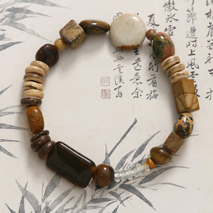 Buddha Stones Coconut Shell Tiger Eye Courage Bracelet