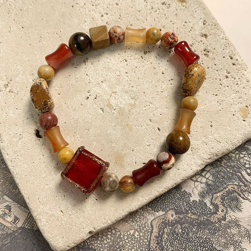 Buddha Stones Red Agate Shoushan Stone White Turquoise Calm Blessing Bracelet