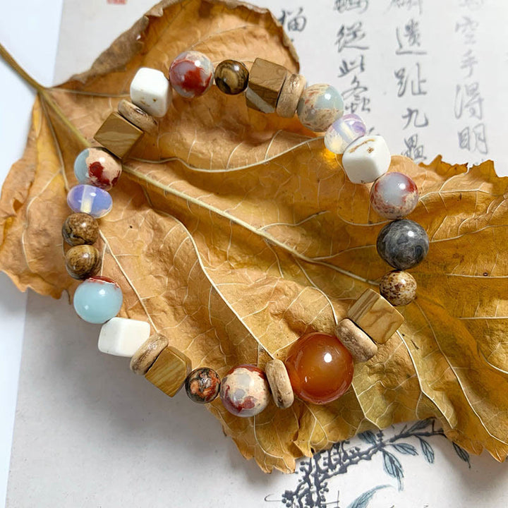 Buddha Stones Red Agate Shoushan Stone White Turquoise Calm Blessing Bracelet