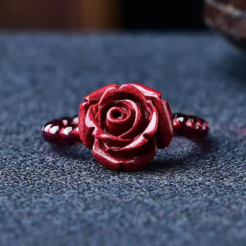 Buddha Stones Cinnabar Rose Garnet Beads Concentration Ring