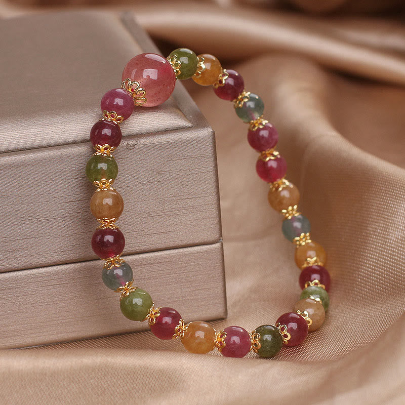 Buddha Stones Tourmaline Strawberry Quartz Wisdom Bracelet