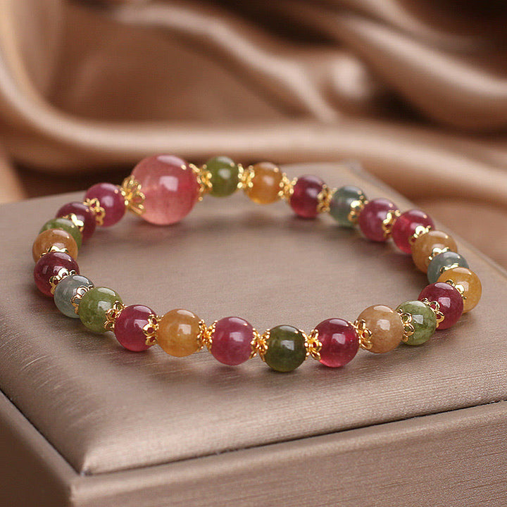 Buddha Stones Tourmaline Strawberry Quartz Wisdom Bracelet