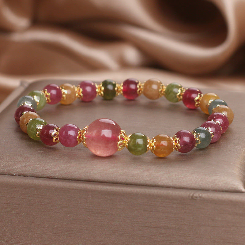 Buddha Stones Tourmaline Strawberry Quartz Wisdom Bracelet