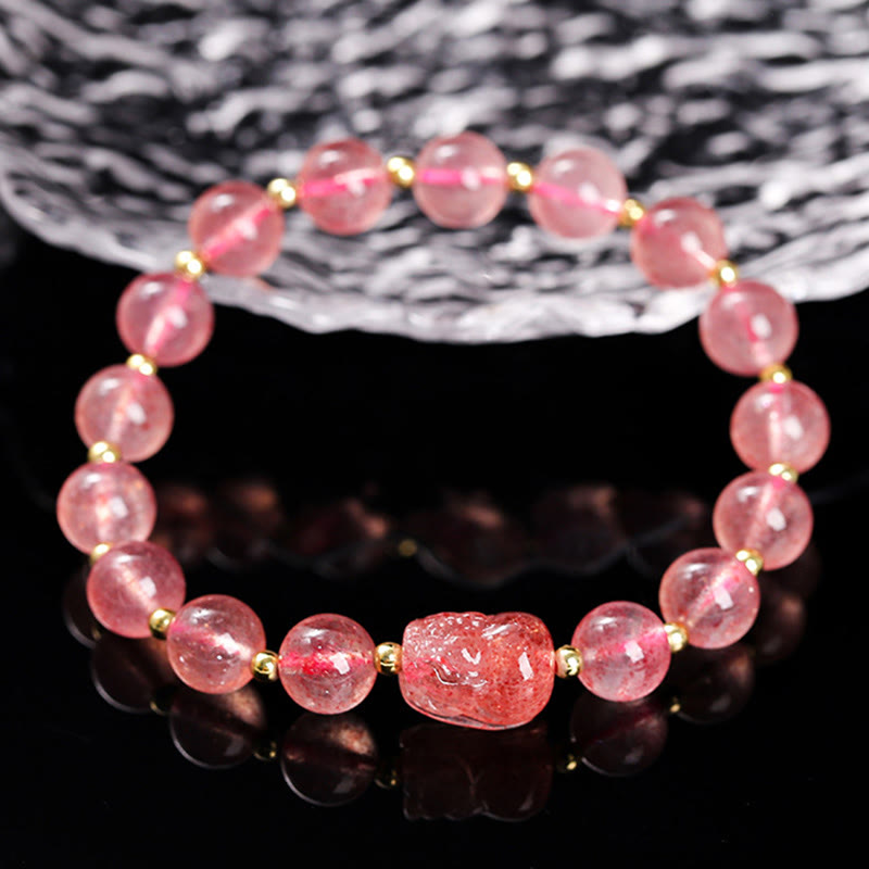 Buddha Stones Various Crystal PIXIU Pink Crystal Warmth Bracelet