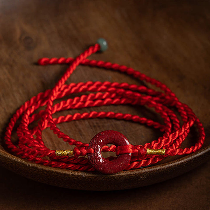 Buddha Stones Natural Cinnabar Peace Buckle Blessing Red String Belly Chain