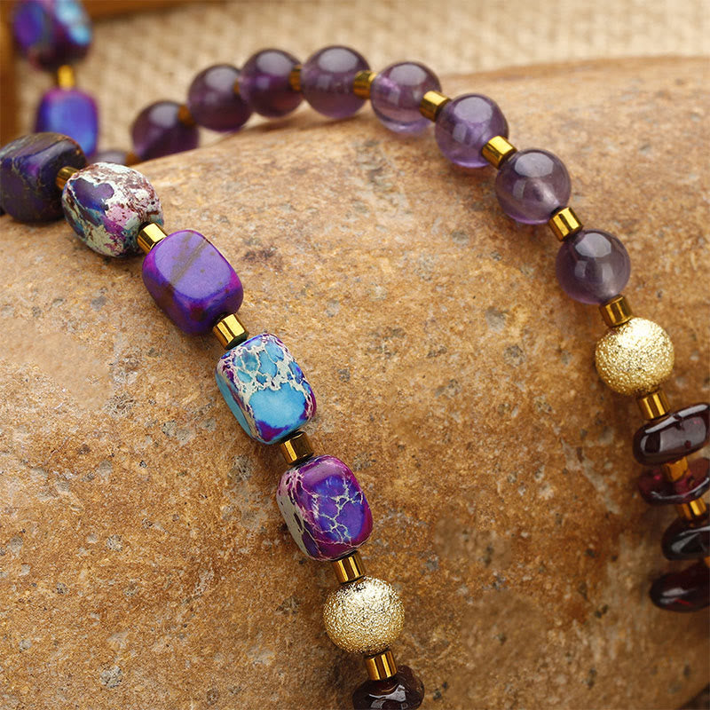 Buddha Stones Amethyst Garnet Emperor Stone Communication Triple Wrap Bracelet