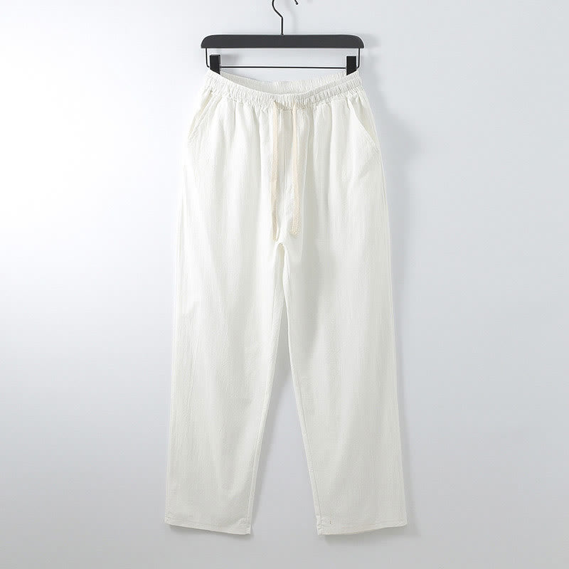 Buddha Stones Solid Color Cotton Linen Casual Loose Men's Pants With Pockets - White - US/UK/AU54，EU64 (9XL) - image 1