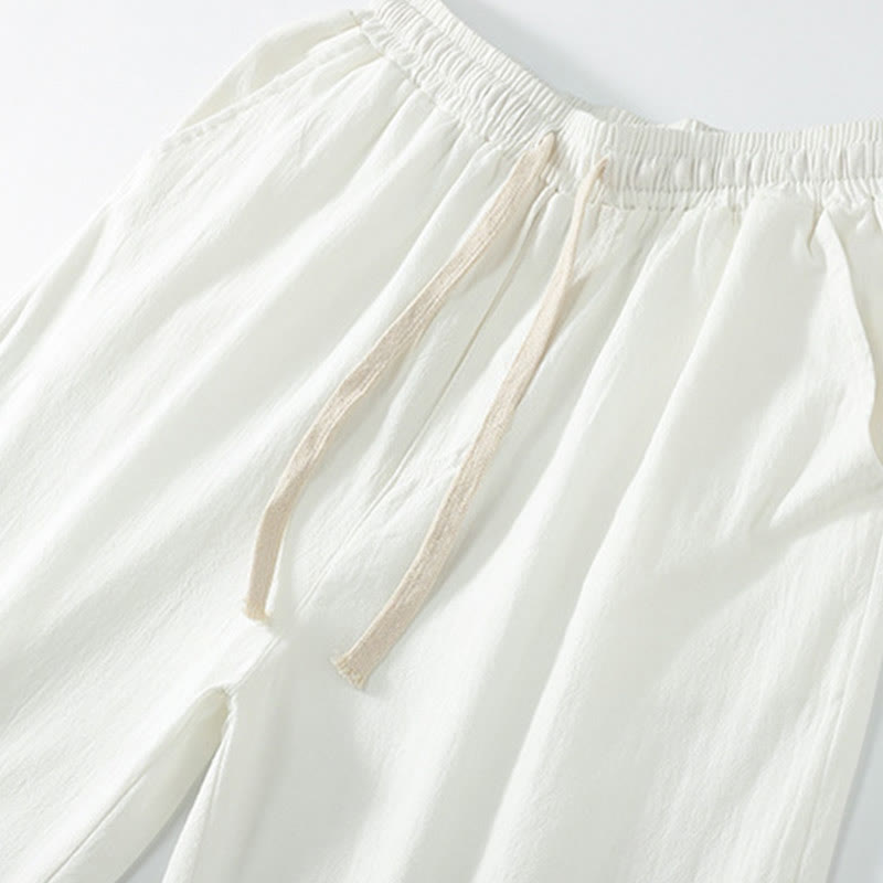 Buddha Stones Solid Color Cotton Linen Casual Loose Men's Pants With Pockets - image 2