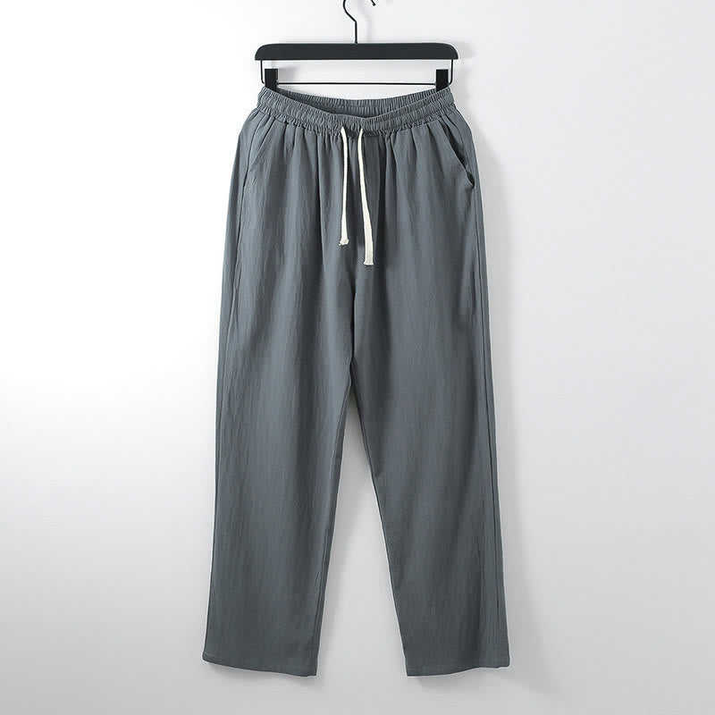 Buddha Stones Solid Color Cotton Linen Casual Loose Men's Pants With Pockets - DimGray - US/UK/AU54，EU64 (9XL) - image 0