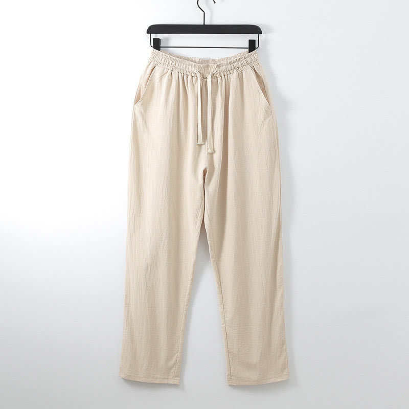 Buddha Stones Solid Color Cotton Linen Casual Loose Men's Pants With Pockets - PeachPuff - US/UK/AU54，EU64 (9XL) - image 7