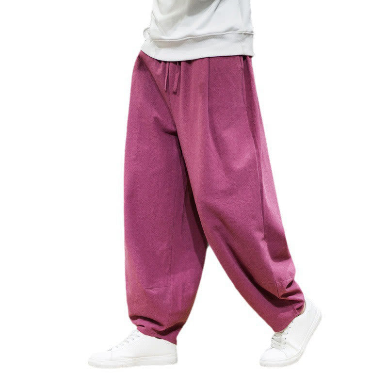 Buddha Stones Plain Casual Linen Bloomer Men's Pants With Pockets